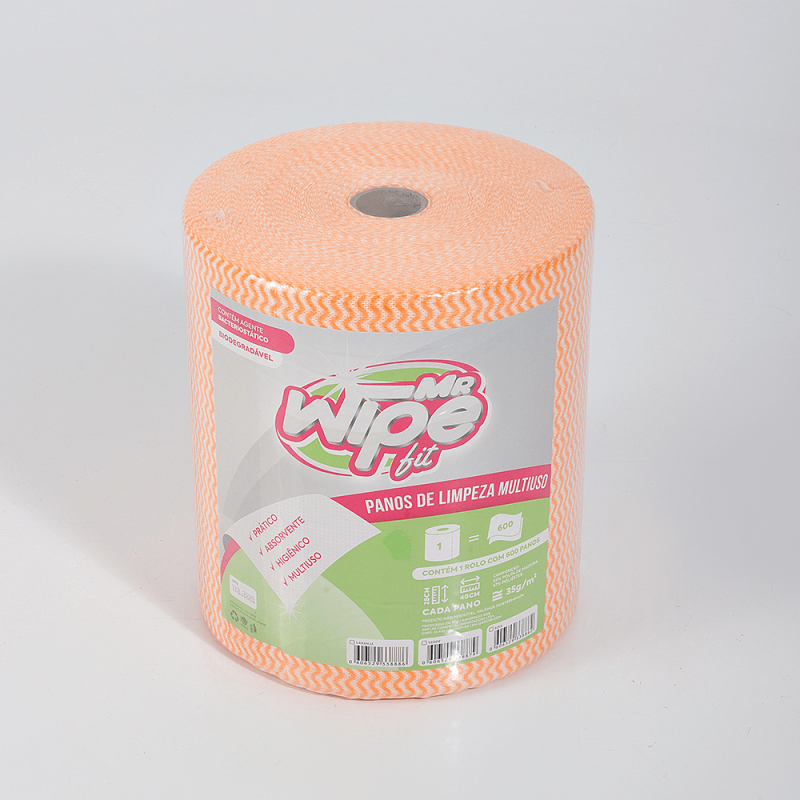 PANO MULTIUSO - MR WIPE FIT - LARANJA - 53% WP 47% PL - 28CM X 40CM 35G - ROLO 240M COM 600 PANOS