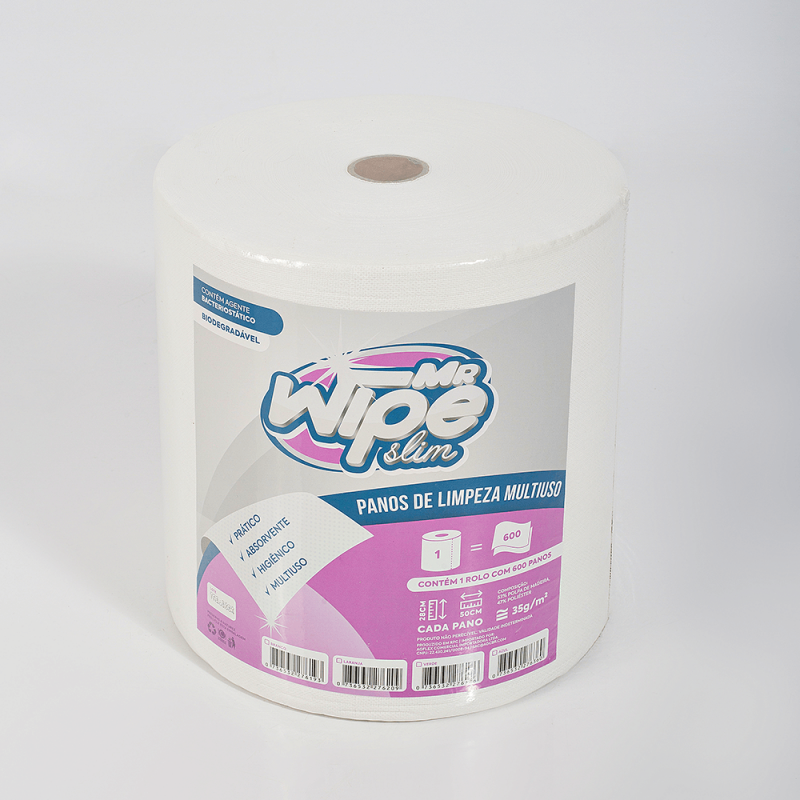 PANO MULTIUSO - MR WIPE SLIM - BRANCO - 53% WP 47% PL - 28CM X 50CM 35G - ROLO 300M COM 600 PANOS