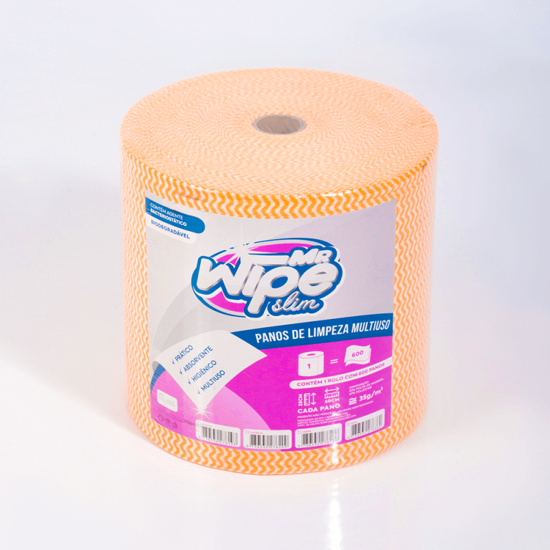 PANO MULTIUSO - MR WIPE SLIM - LARANJA - 53% WP 47% PL - 28CM X 50CM 35G - ROLO 300M COM 600 PANOS